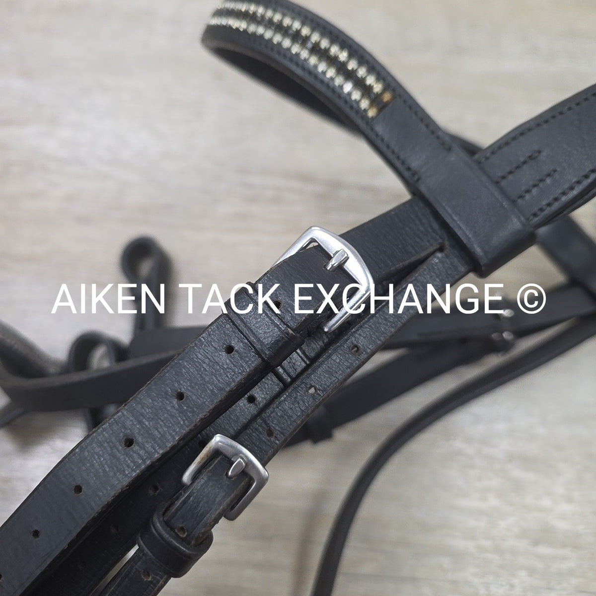 Ovation Dressage Bridle, Missing Flash Strap, with Cotton Web Reins, Black, Full