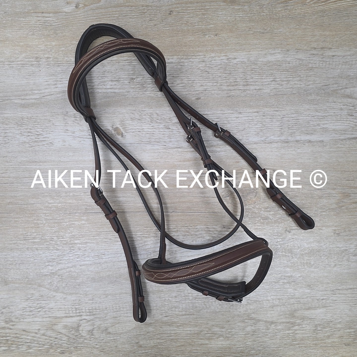 Fancy Stitched Bridle, No Reins, Brown, Size Full