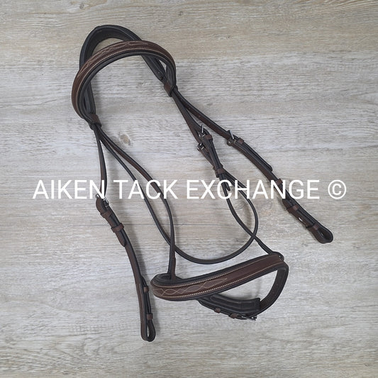 Fancy Stitched Bridle, No Reins, Brown, Size Full