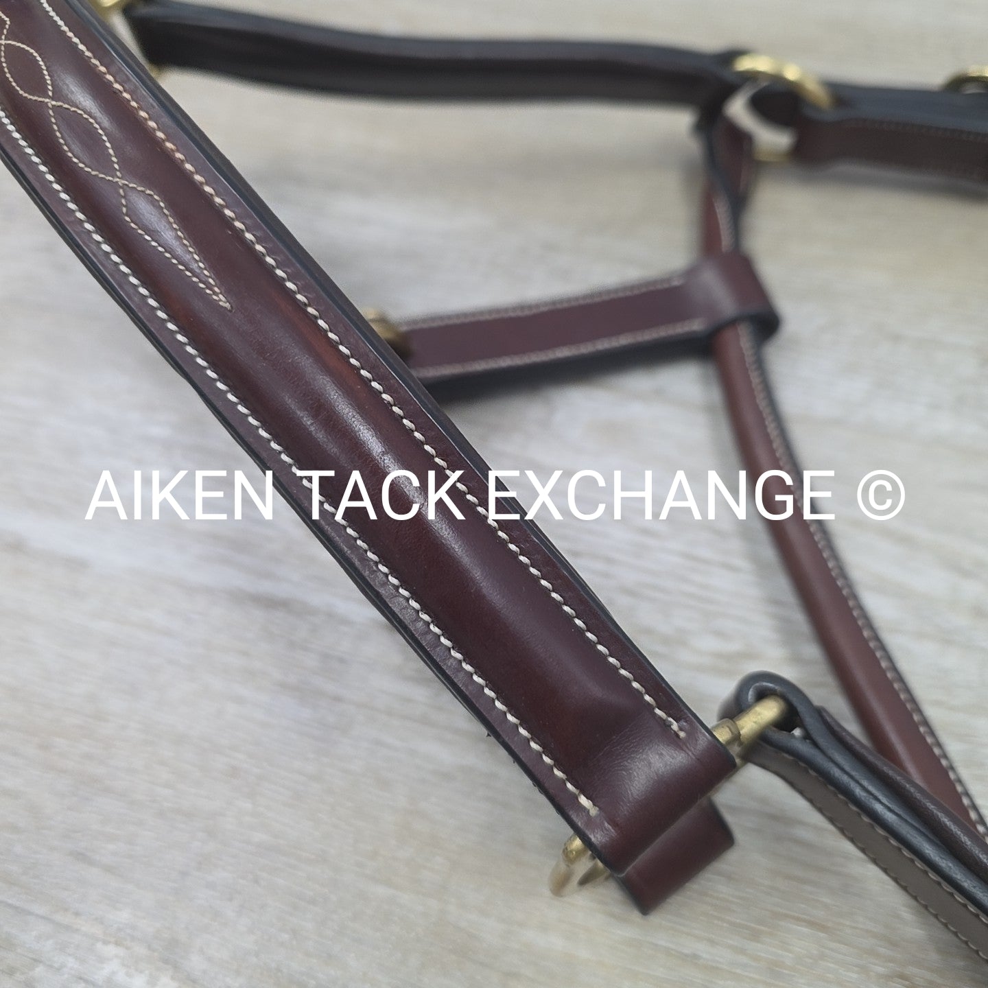 Padded Fancy Stitched Leather Halter, Brown, Size Full