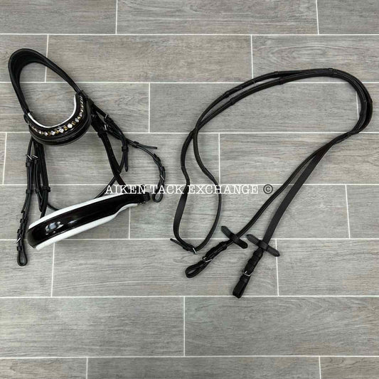 Halter Ego Anatomic Snaffle Bridle with Matching Reins, Brown & White, Size Full
