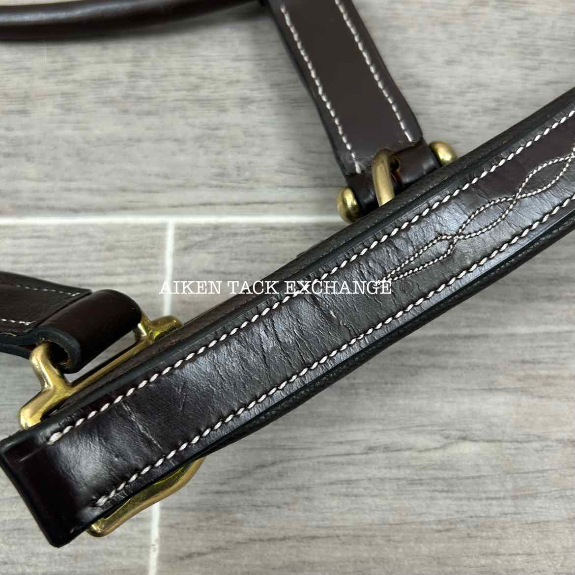 KL Select Black Oak Willow Padded Leather Halter, Brown/Brass, Size Pony