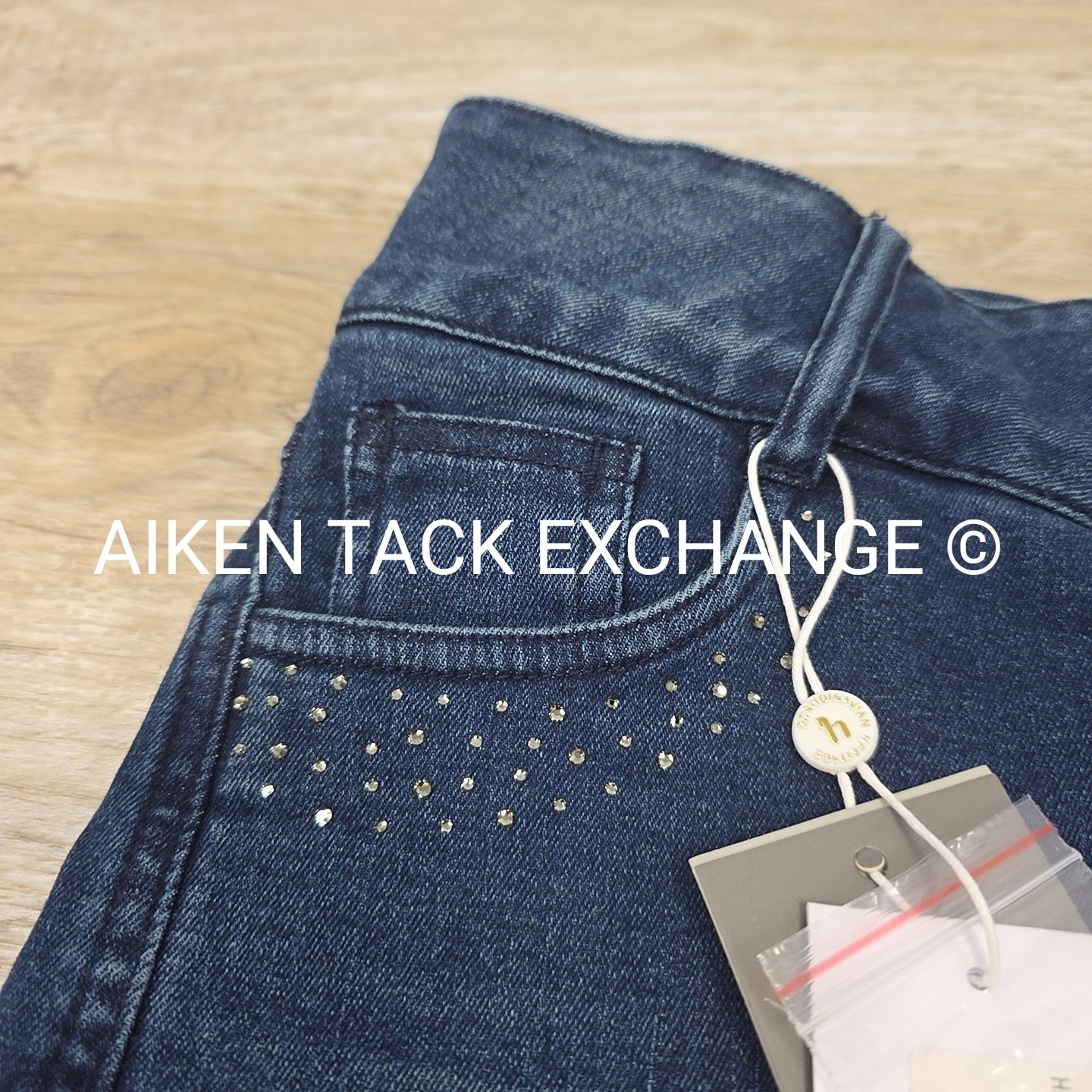 Horze Kaia Crystal Denim Silicone Grip Full Seat Breeches, Size 32