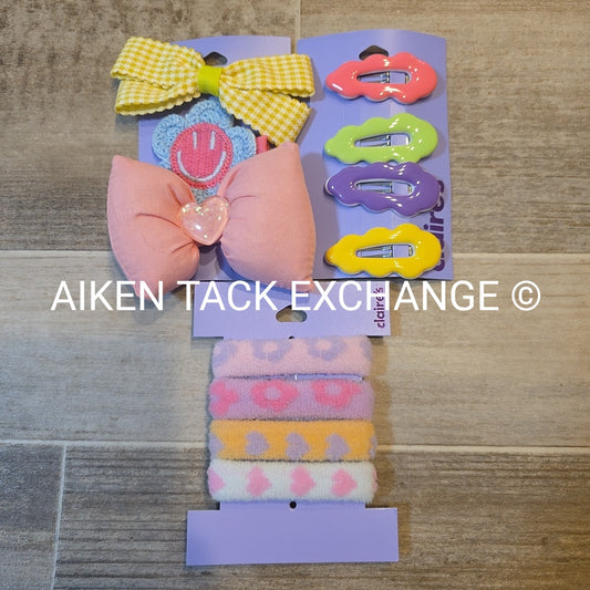 Claire's Hair Bundle - 1 Pack of Hair Ties, 2 Packs of Hair Clips