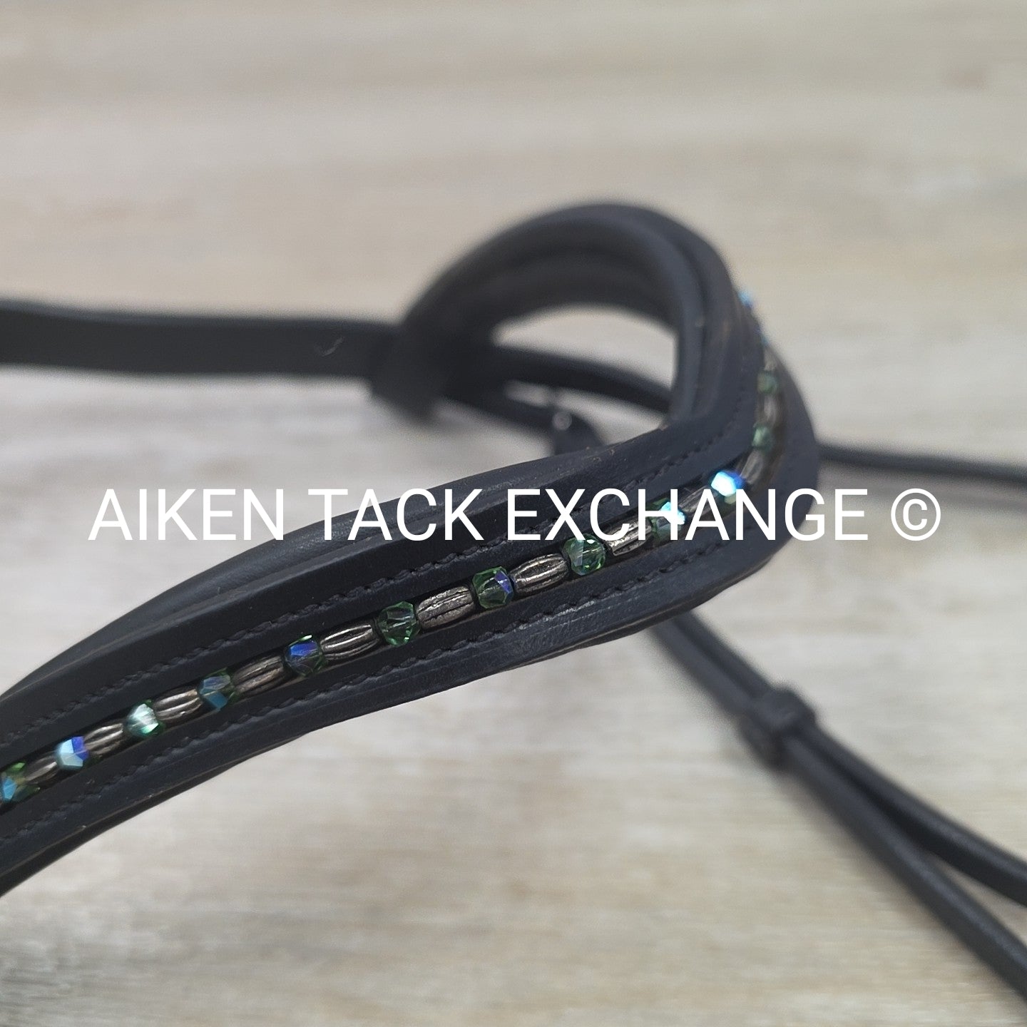 Paris Tack Crown Piece with Curved Beaded Browband, Black, Size Full