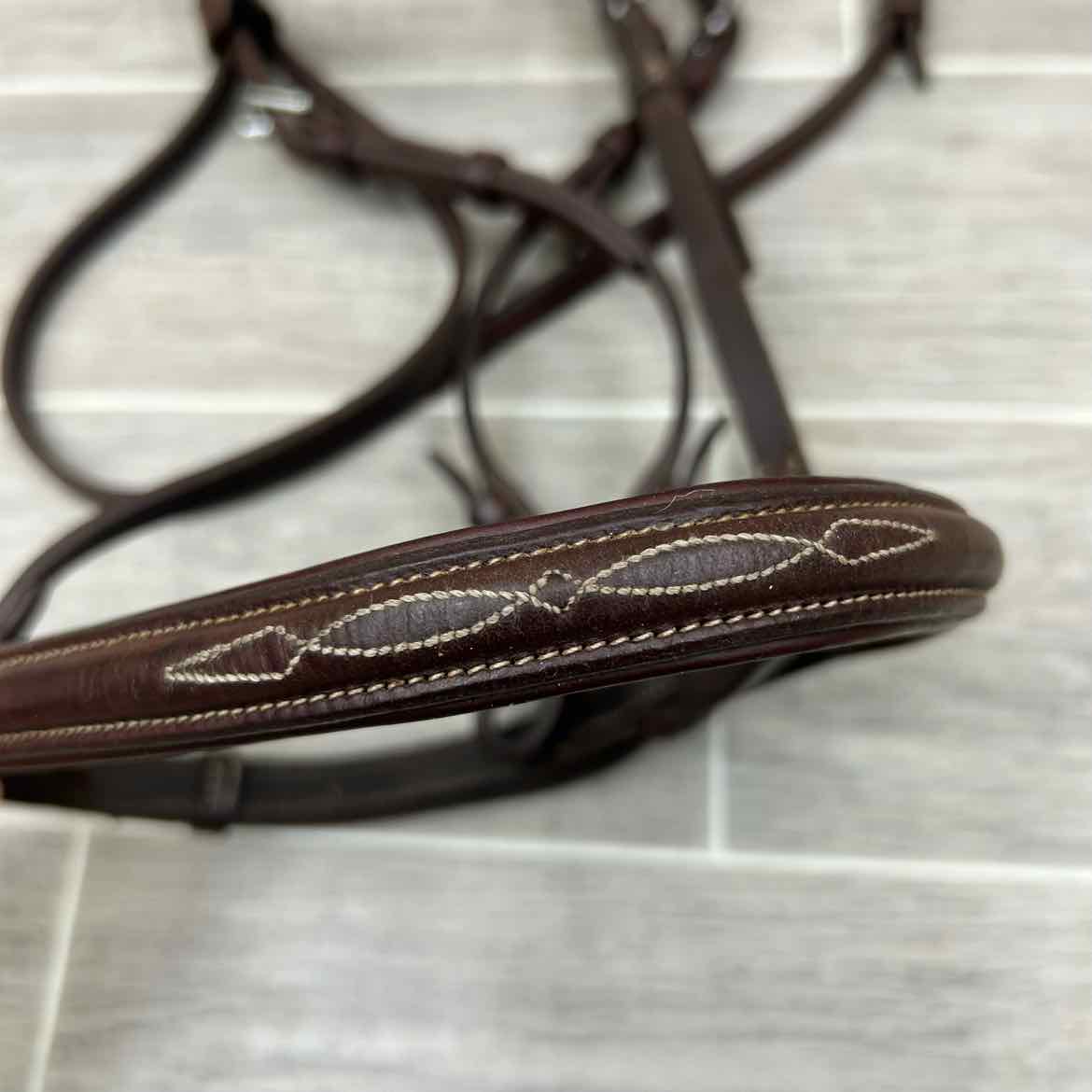 CWD Raised Fancy Stitched Noseband with Matching Laced Reins, Brown, Size Full (