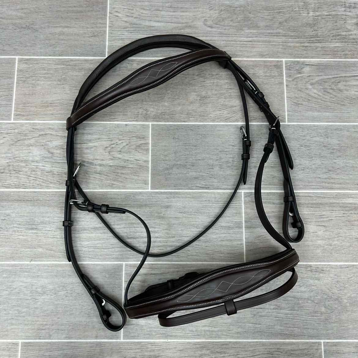 ExionPro Fancy Stitched Padded Bridle, No Reins, Brown, Oversize