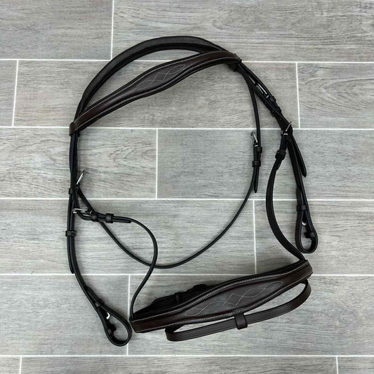 ExionPro Fancy Stitched Padded Bridle, No Reins, Brown, Oversize