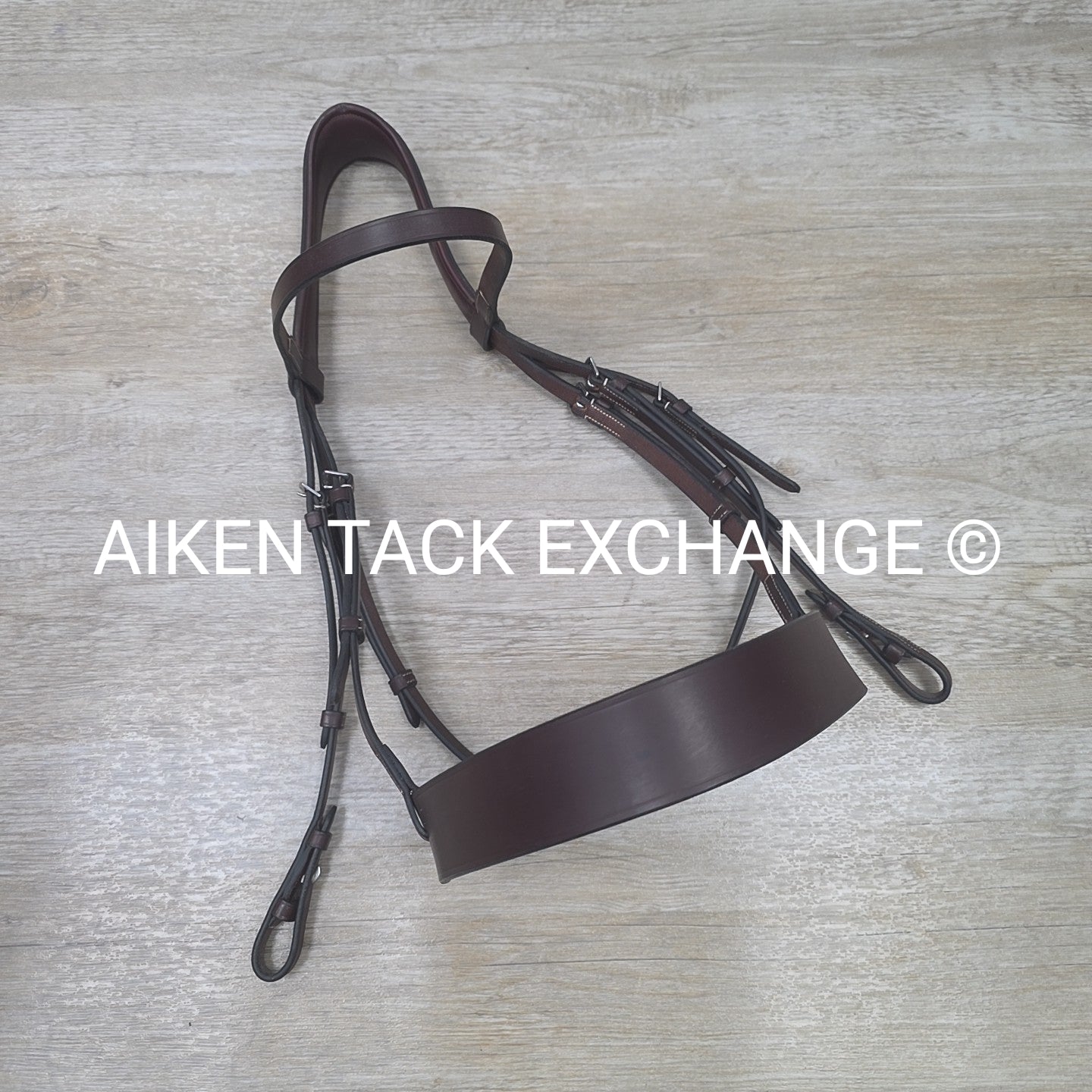 Monocrown Flat Hunt Bridle, No Reins, Brown, Oversize