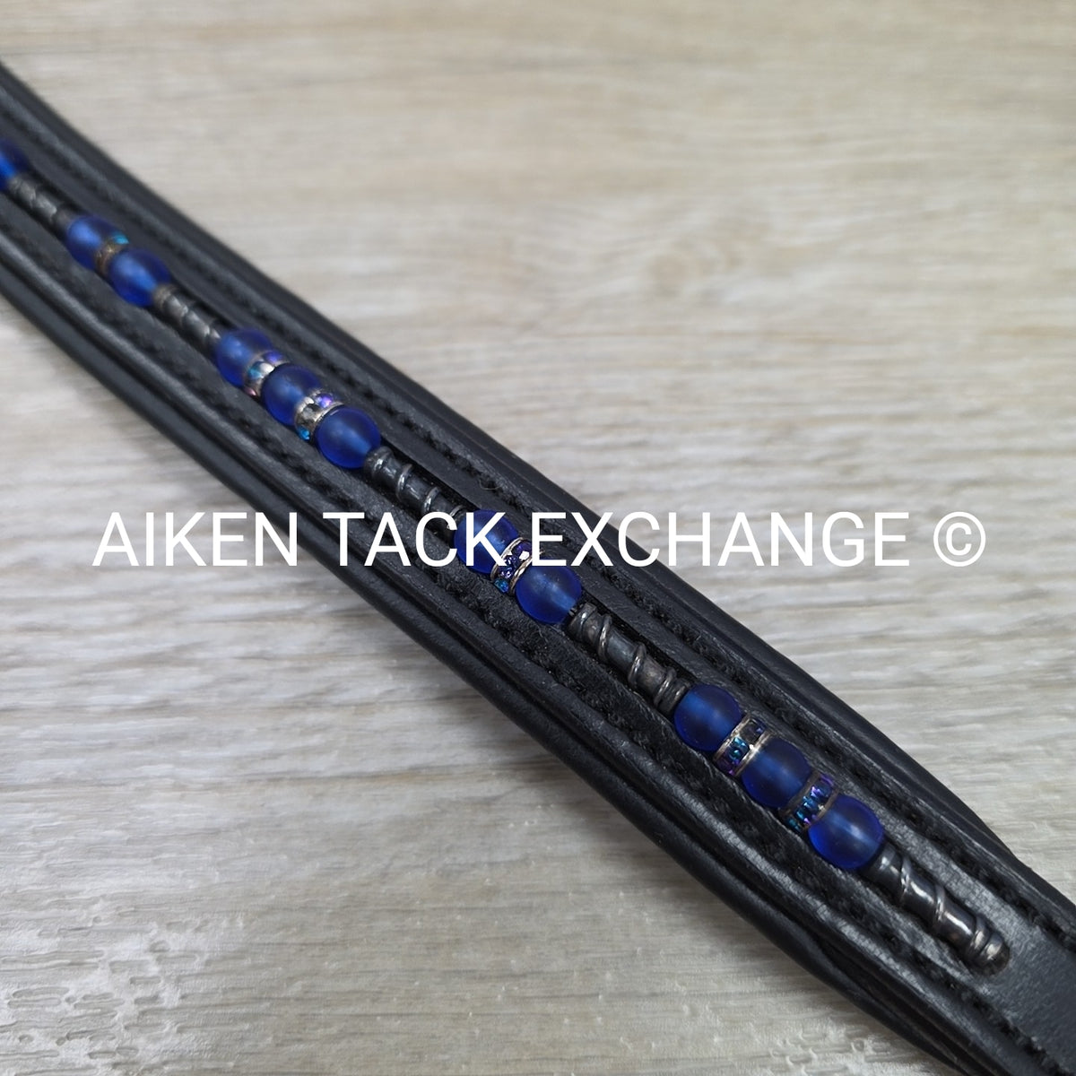 Padded Beaded Browband, Black & Blue, 15.5"