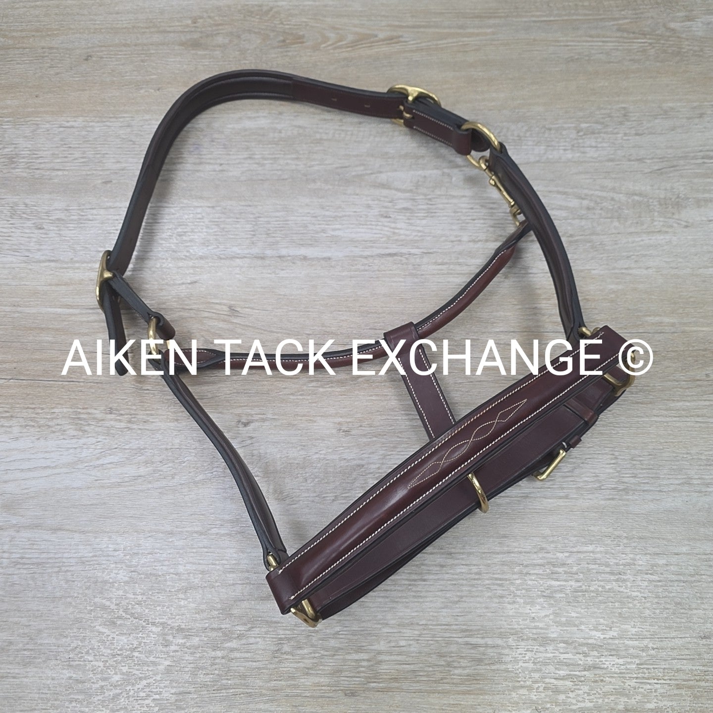 Padded Fancy Stitched Leather Halter, Brown, Size Full
