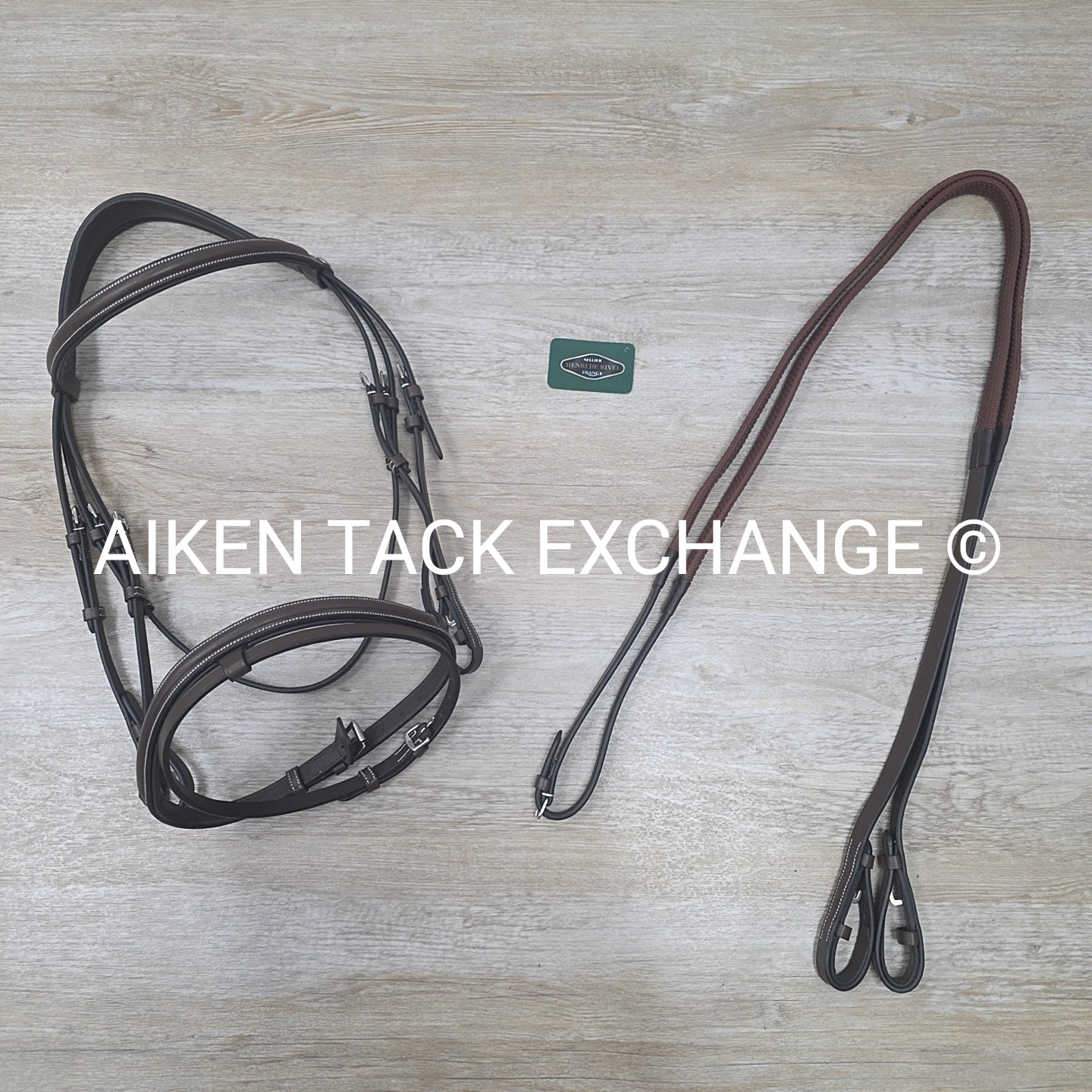 HDR Pro Mono Crown Flash Bridle with Rubber Reins, Havana, Size Full/Horse