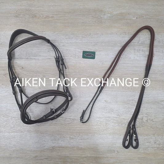 HDR Pro Mono Crown Flash Bridle with Rubber Reins, Havana, Size Full/Horse