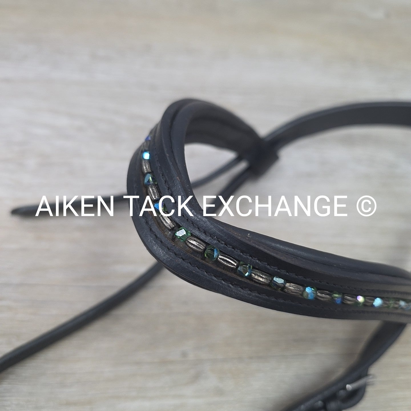 Paris Tack Crown Piece with Curved Beaded Browband, Black, Size Full