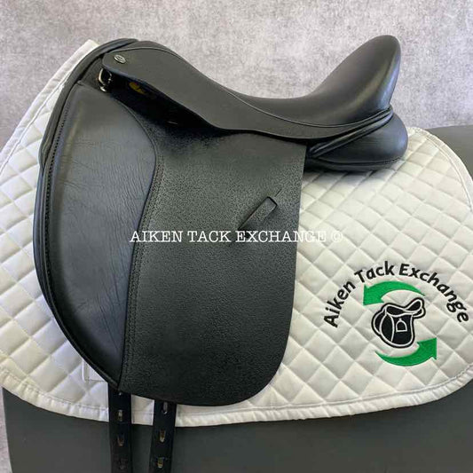 2020 Black Country Eloquence Dressage Saddle, 17" Seat, Short Flap, Wide/Extra Wide Tree, Wool Flocked Pony Panels