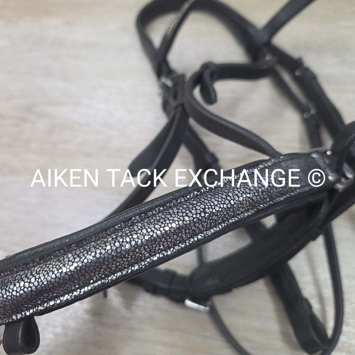 Ovation Dressage Bridle, Missing Flash Strap, with Cotton Web Reins, Black, Full
