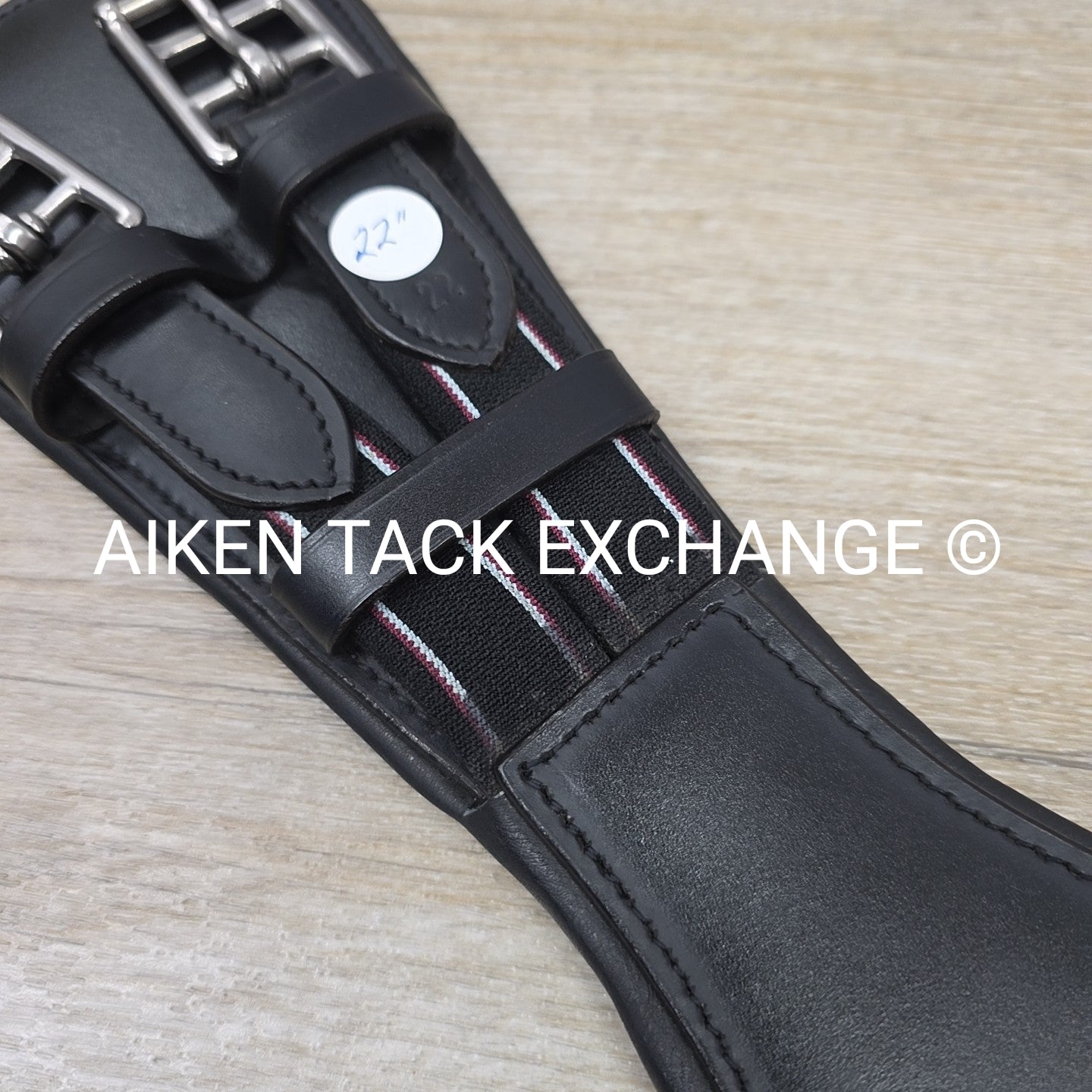 Padded Leather Contour Dressage Girth with Double End Elastic, Black, 22"