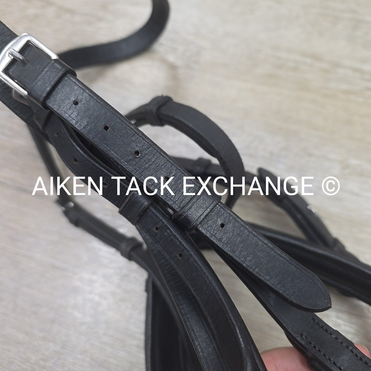 Ovation Dressage Bridle, Missing Flash Strap, with Cotton Web Reins, Black, Full
