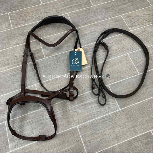KL Select Tucson Bridle with Red Barn Special Grip Reins, Brown, Size Full