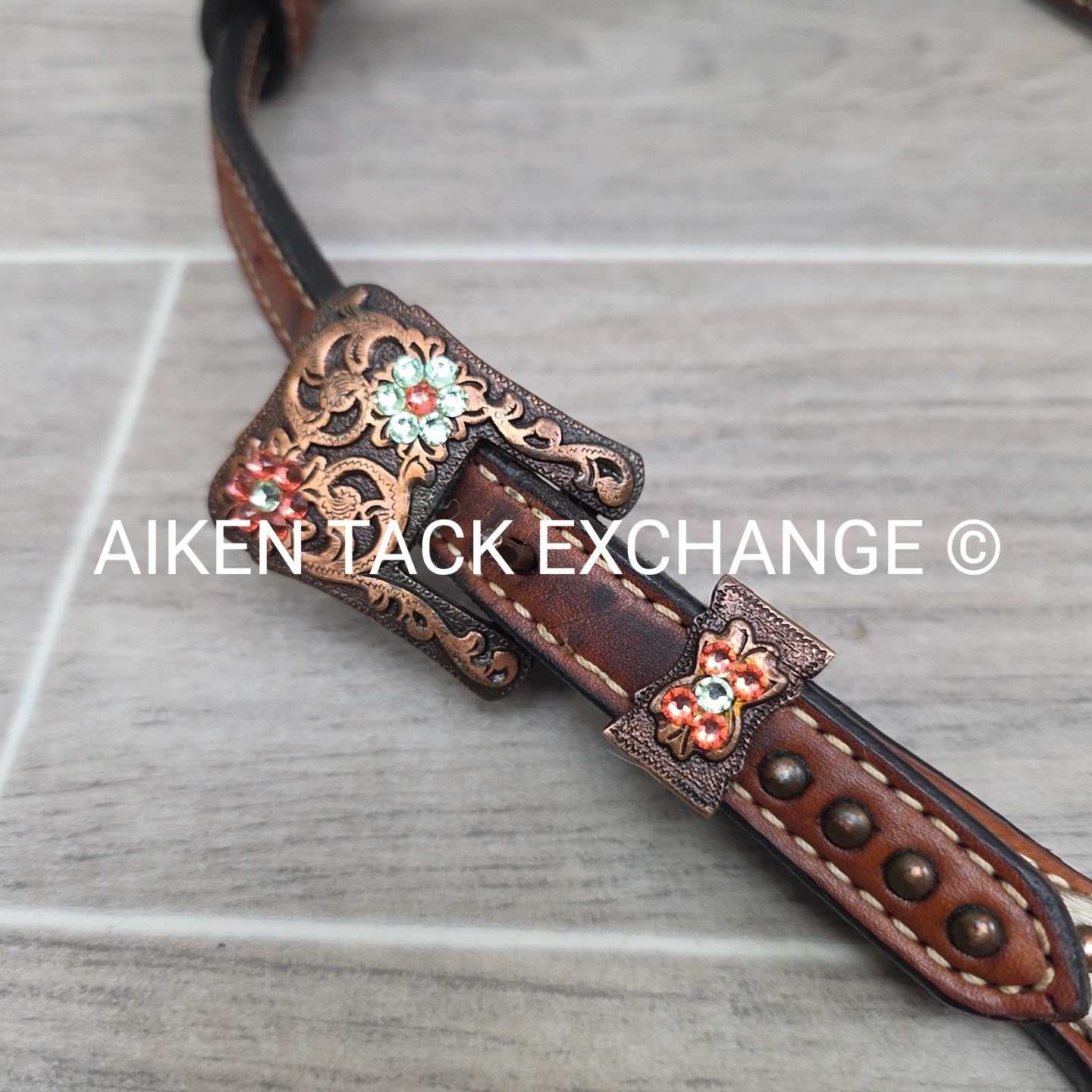 Cowhide One Ear Headstall with Matching Tie Down & Breastplate