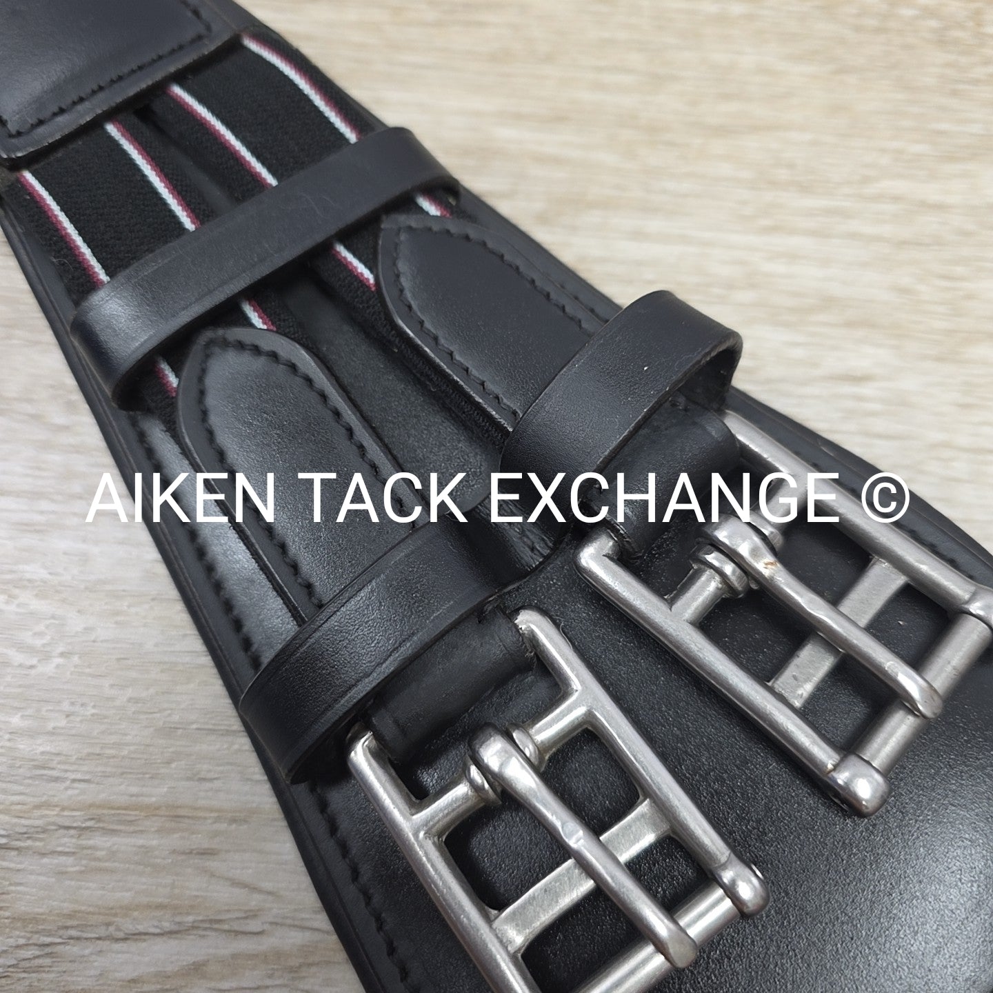 Padded Leather Contour Dressage Girth with Double End Elastic, Black, 20"
