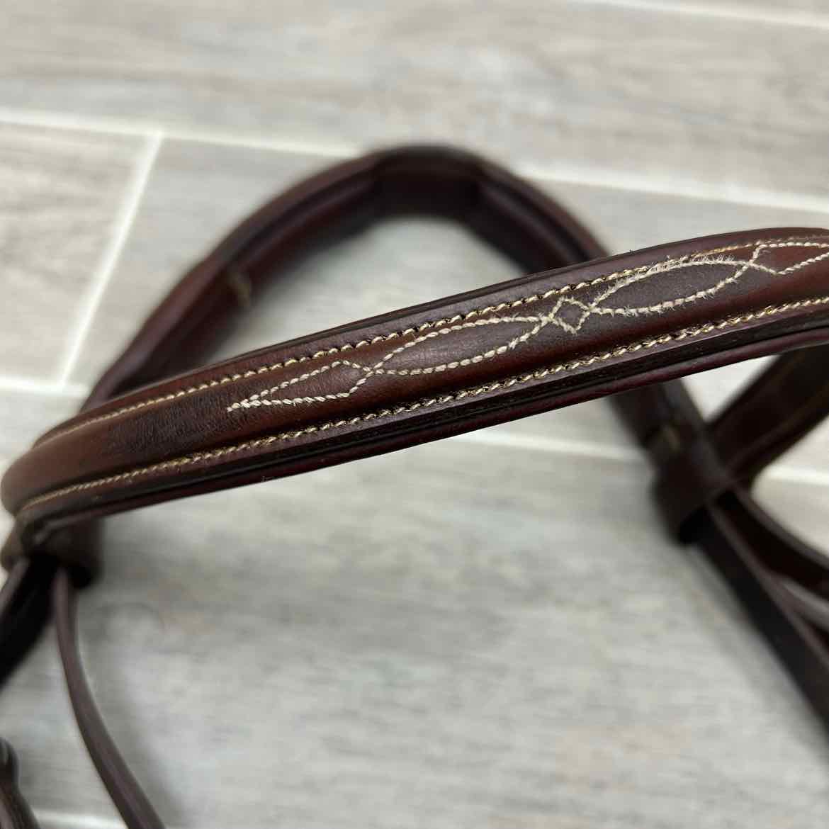 CWD Raised Fancy Stitched Noseband with Matching Laced Reins, Brown, Size Full (