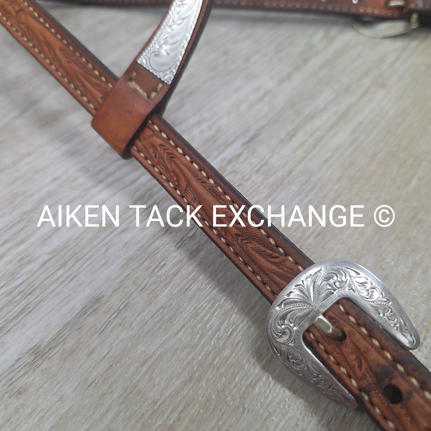 One Ear Silver Western Show Headstall, No Reins, Size Full