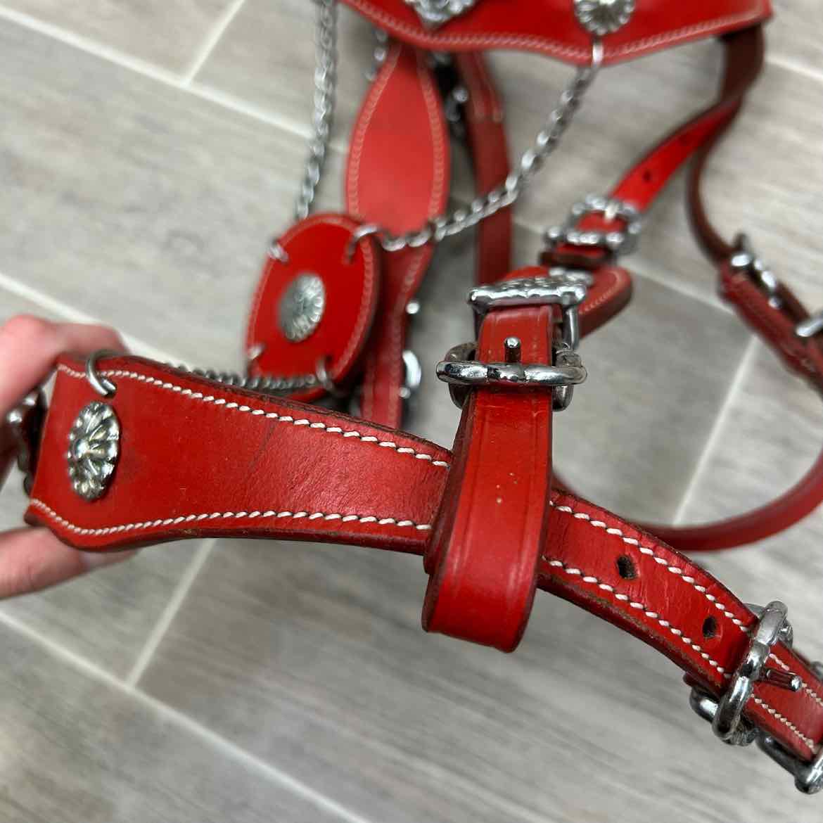Baroque Style Bridle with Matching Reins, Red, Size Cob