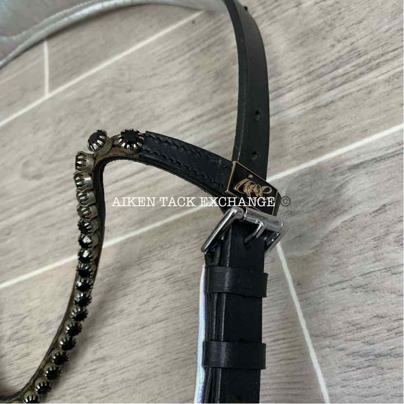 Ice Equestrian Anatomic Bridle, Black/Silver, No Reins, Oversize