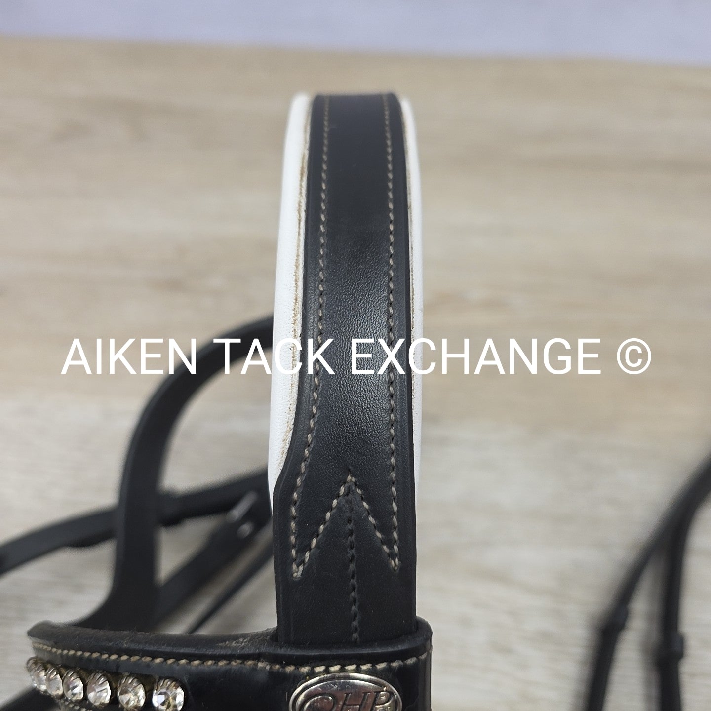 QHP Ahrodite Dressage Bridle with Cotton Web Reins, Black & White, Size Cob