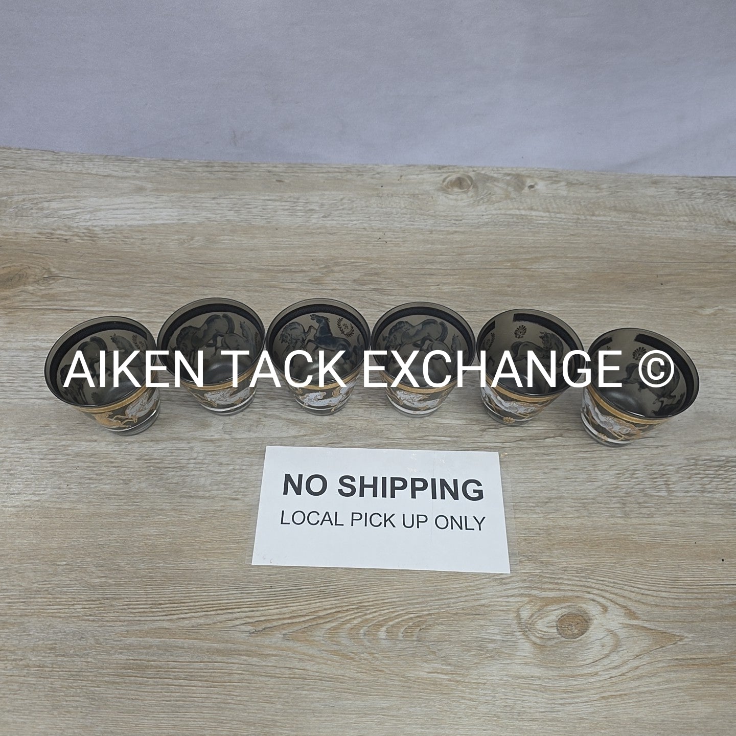 Vintage Culver Gold Wild Horse Glasses, Set of 6