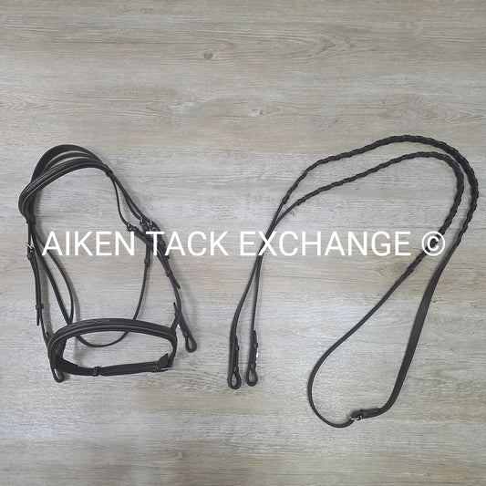 Fancy Stitched Bridle with Matching Reins, Brown, Oversize