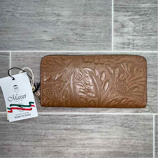 Massei Leaf Embossed Leather Wallet, Brand New
