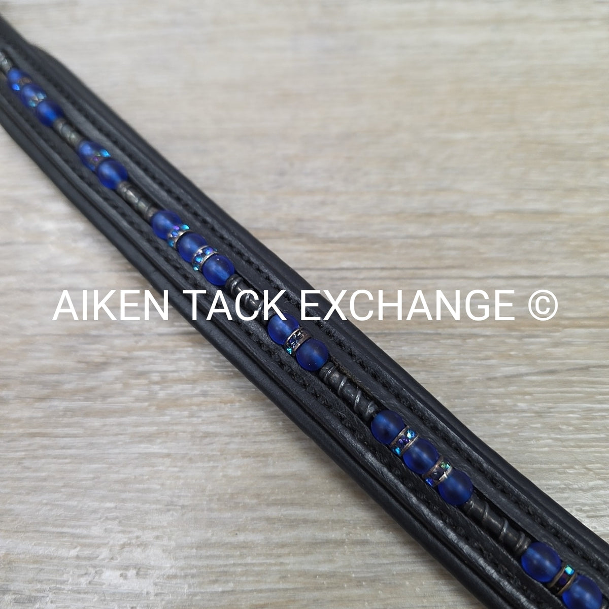 Padded Beaded Browband, Black & Blue, 15.5"