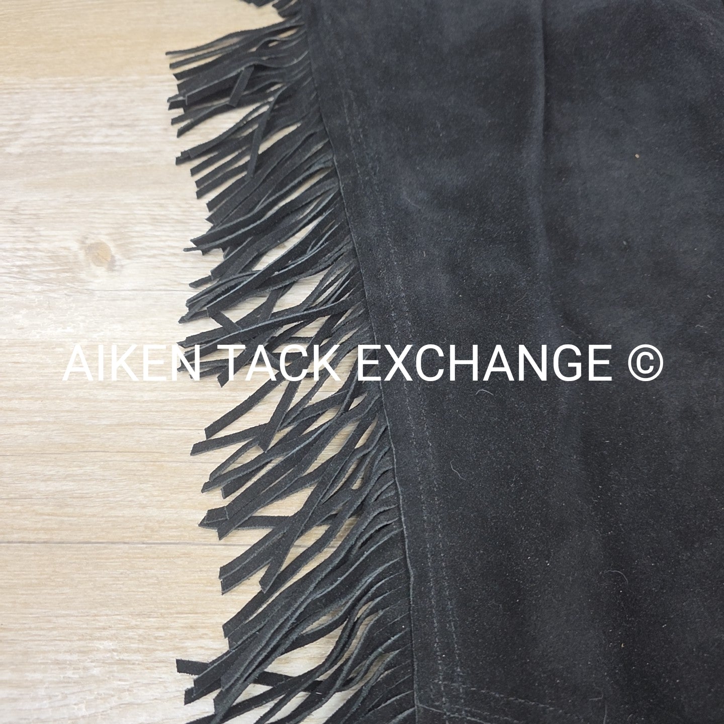 Suede Full Chaps with Fringe, Black, Size Small