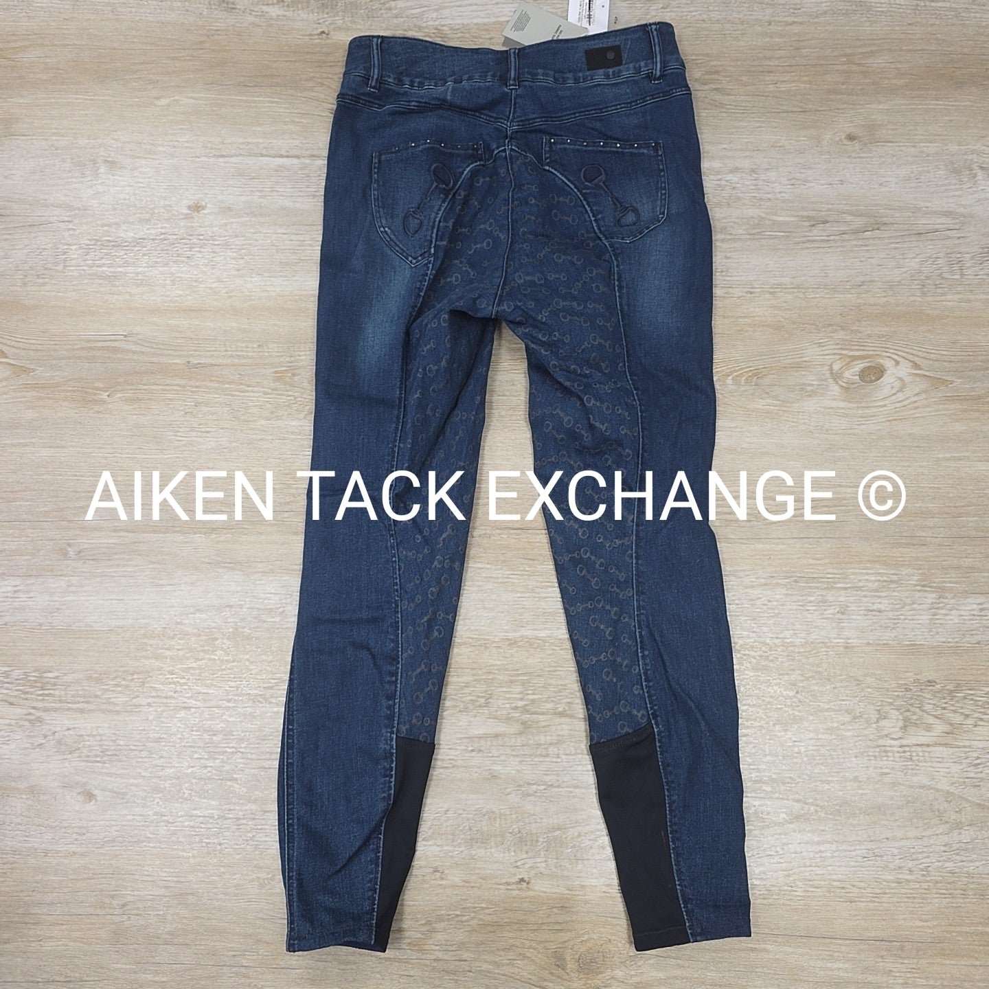 Horze Kaia Crystal Denim Silicone Grip Full Seat Breeches, Size 32