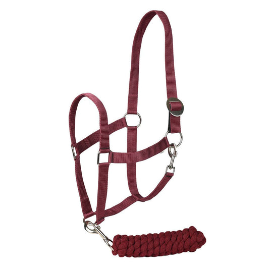 TuffRider Halter And Lead Rope Set With Breakaway Leather: Burgundy / Cob