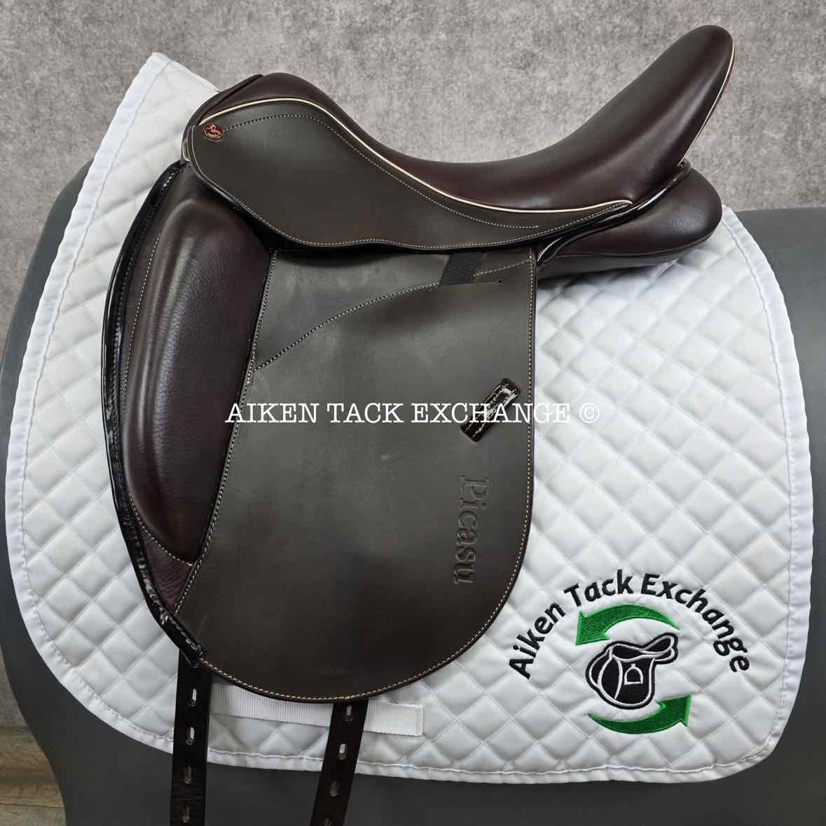 2022 MaxFlex Picasu Monoflap Dressage Saddle, 18" Seat, Flex Tree - Wide Fit (Adjustable), Wool Flocked Pony Panels