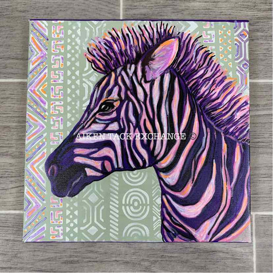 Handpainted 3D Neon Zebra Print, 8x8 Canvas