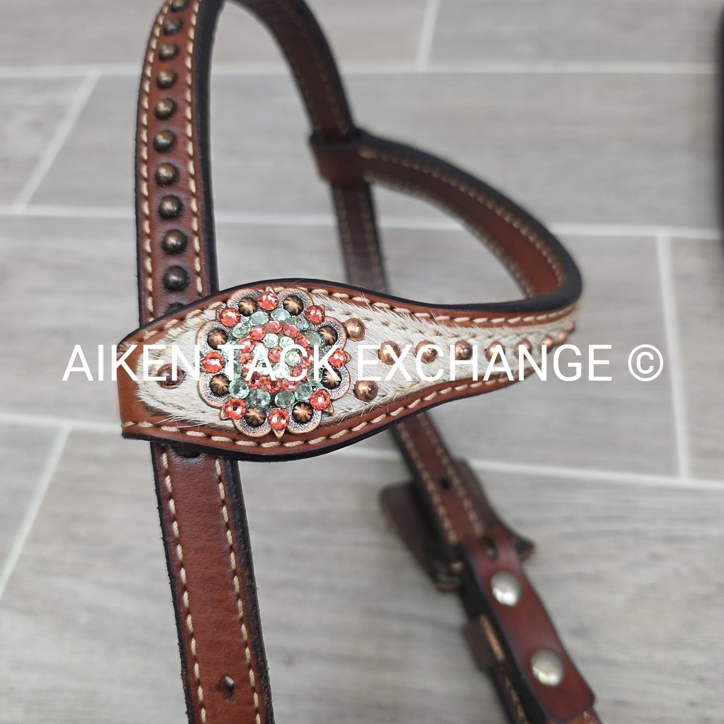 Cowhide One Ear Headstall with Matching Tie Down & Breastplate