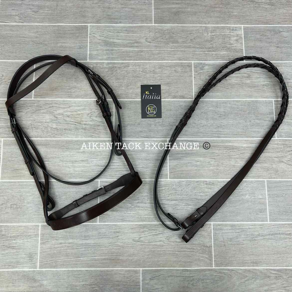 KL Select KL Italia Foxwell Hunt Bridle with Reins, Brown, Size Full