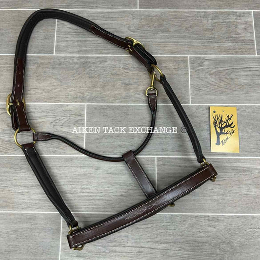 KL Select Black Oak Willow Padded Leather Halter, Brown/Brass, Oversize
