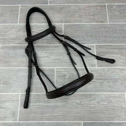 Padded Square Raised Fancy Stitch Monocrown Hunter Bridle, No Reins, Oversize