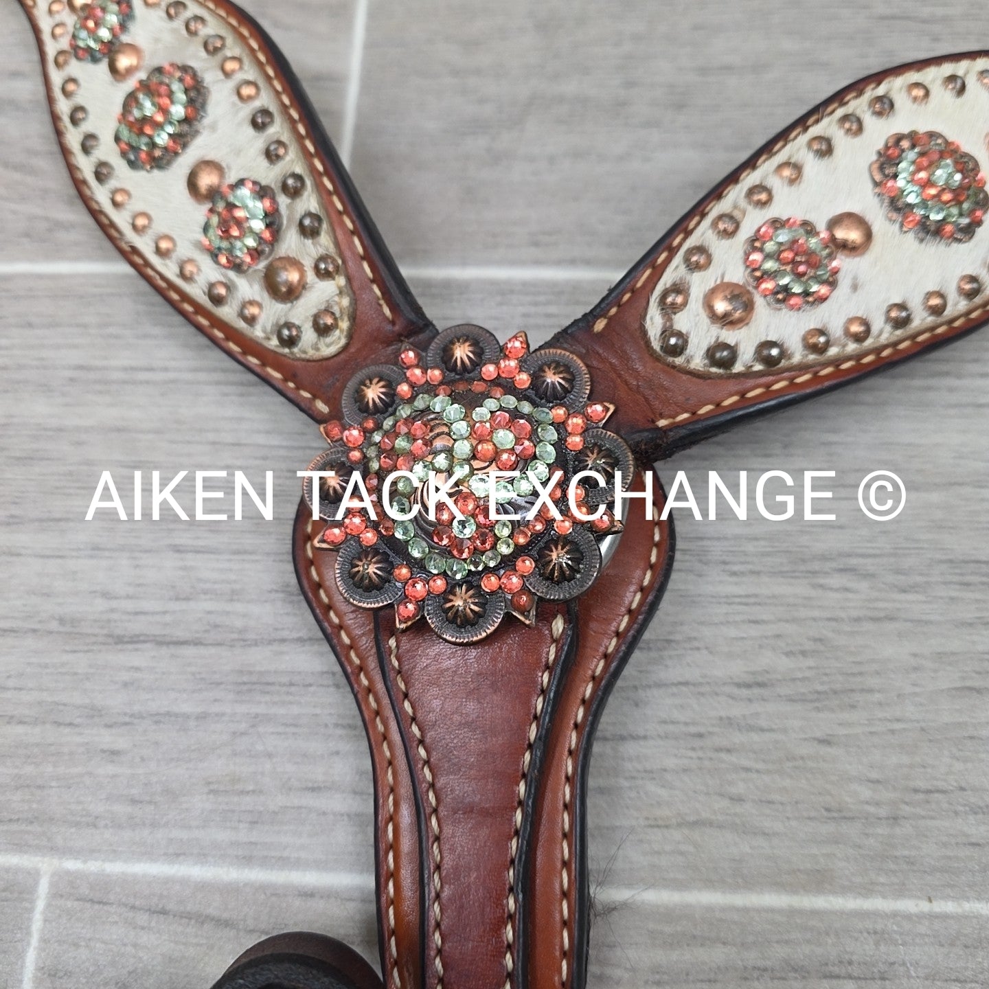 Cowhide One Ear Headstall with Matching Tie Down & Breastplate