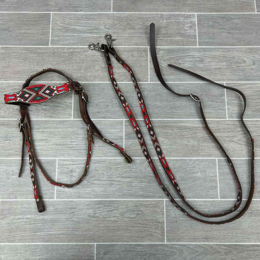 Beaded Browband Headstall with Matching Reins