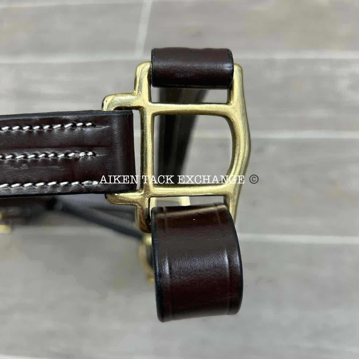 KL Select Black Oak Pine Leather Halter, Brown/Brass, Size Pony