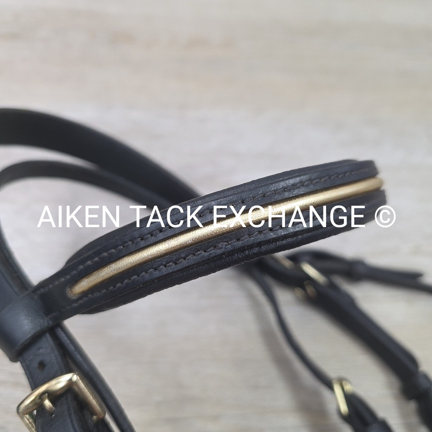 Rhinegold Flash Dressage Bridle with Matching Rubber Reins, Black with Gold, Siz
