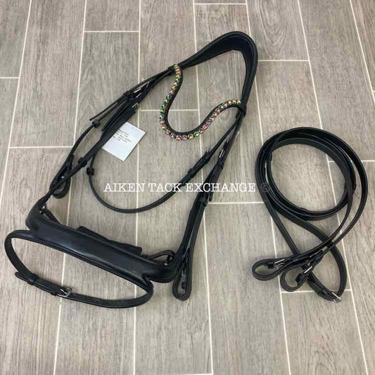 KL Select Ergonomic Flash Dressage Bridle with Bling, Black, Full, Brand New
