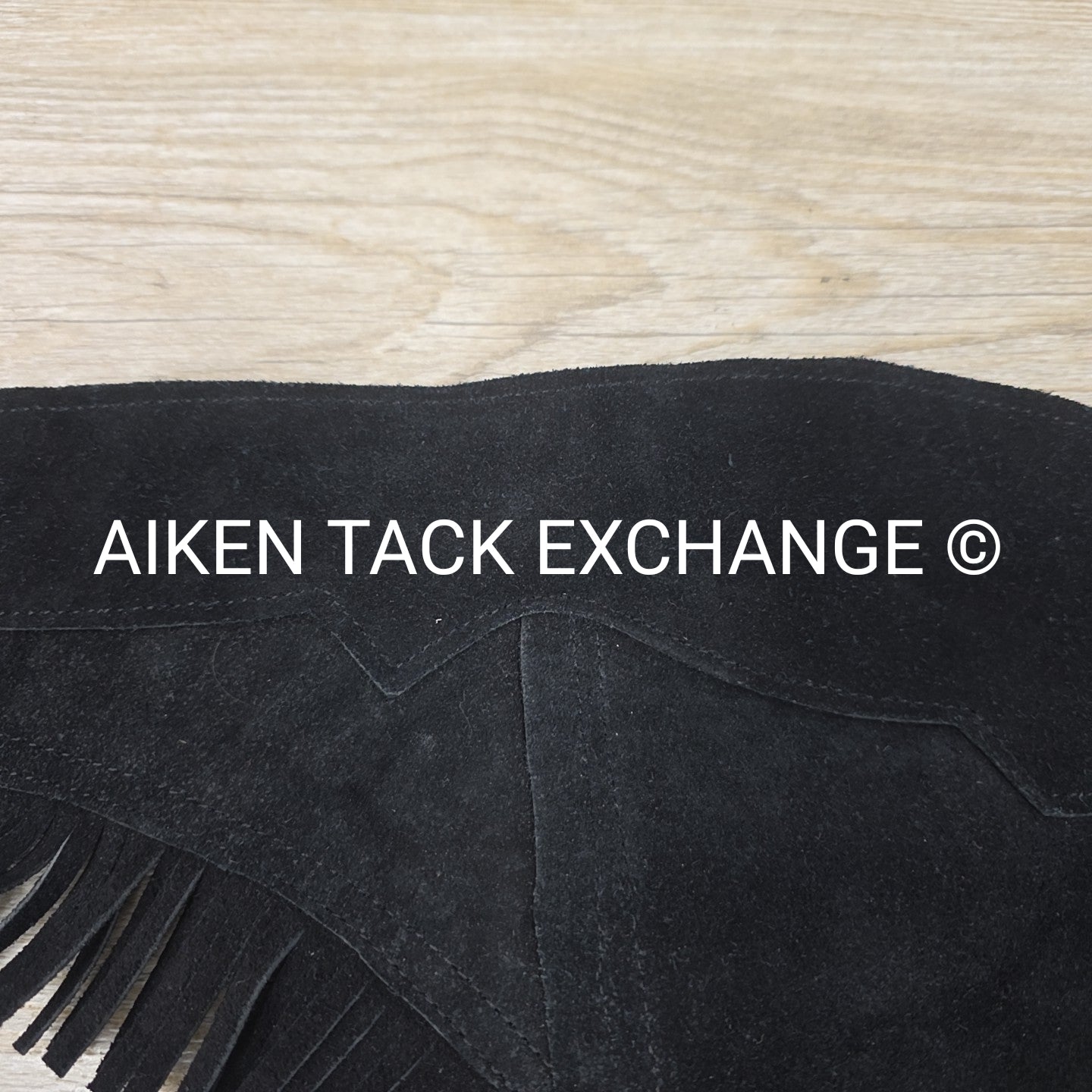 Suede Full Chaps with Fringe, Black, Size Small