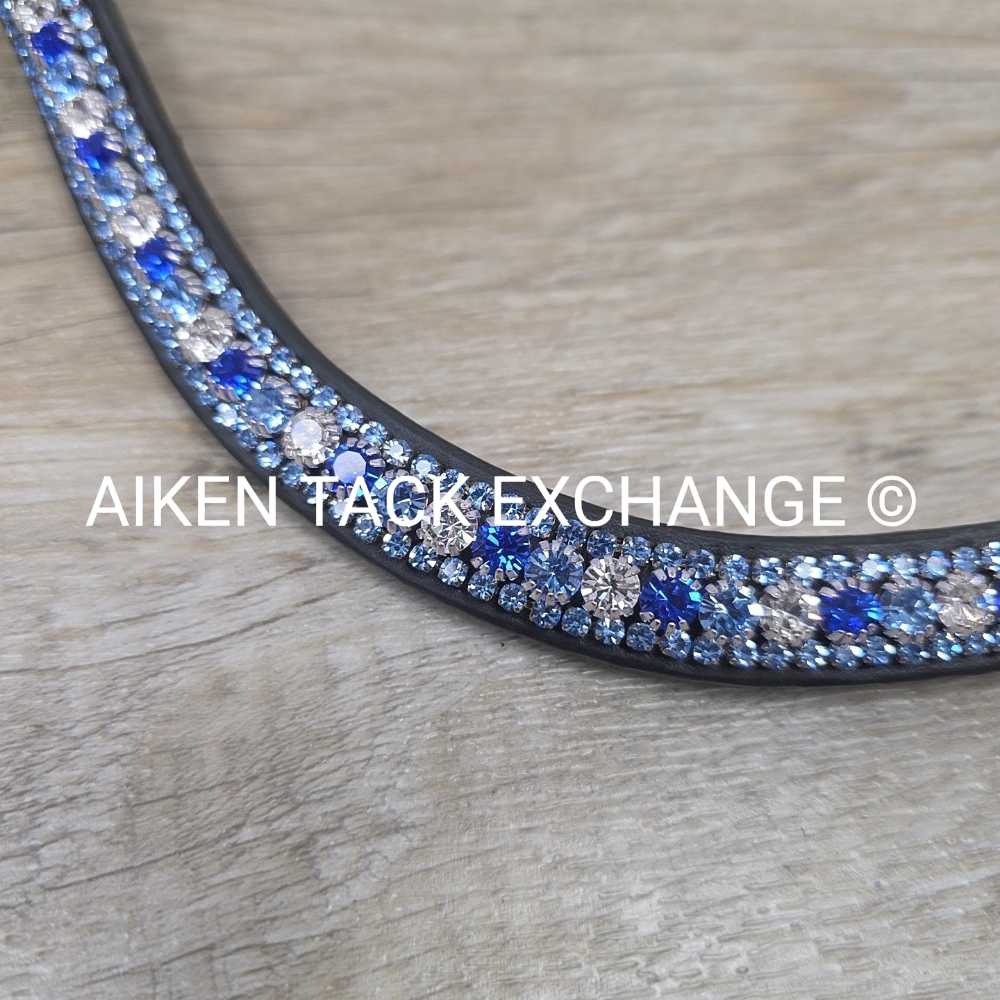 Bling Curved Browband, Black & Blue, 16.5"